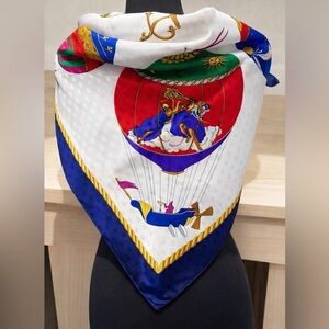 Women's Square Satin Scarf Head Neck Shoulder Tie Hot Air Balloons Blue Red Gold